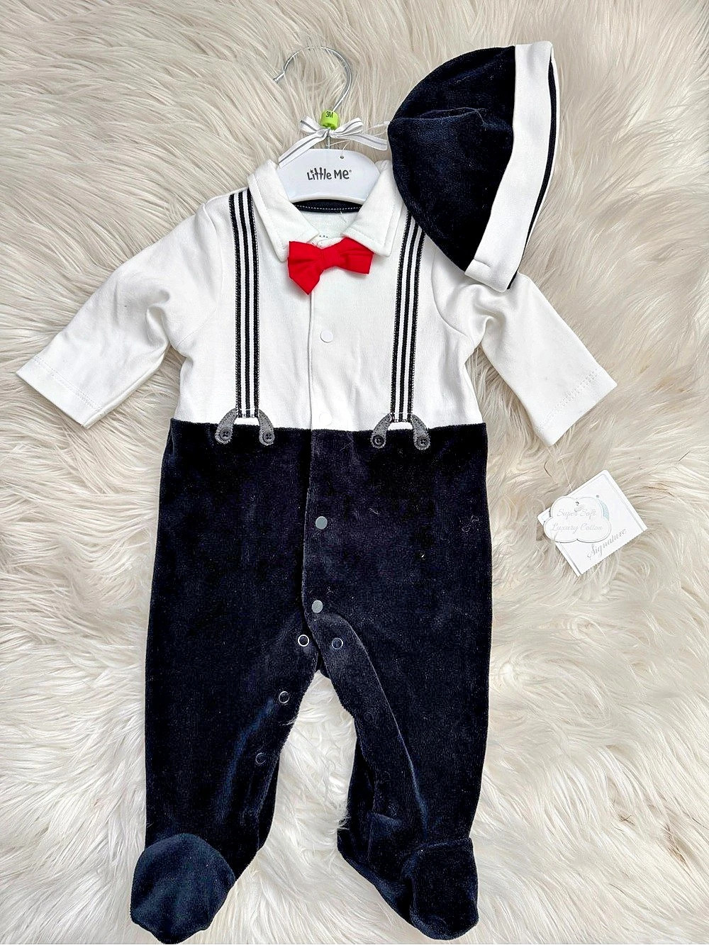 Little Me Baby Boy Tuxedo Velour Footie & Hat Set
